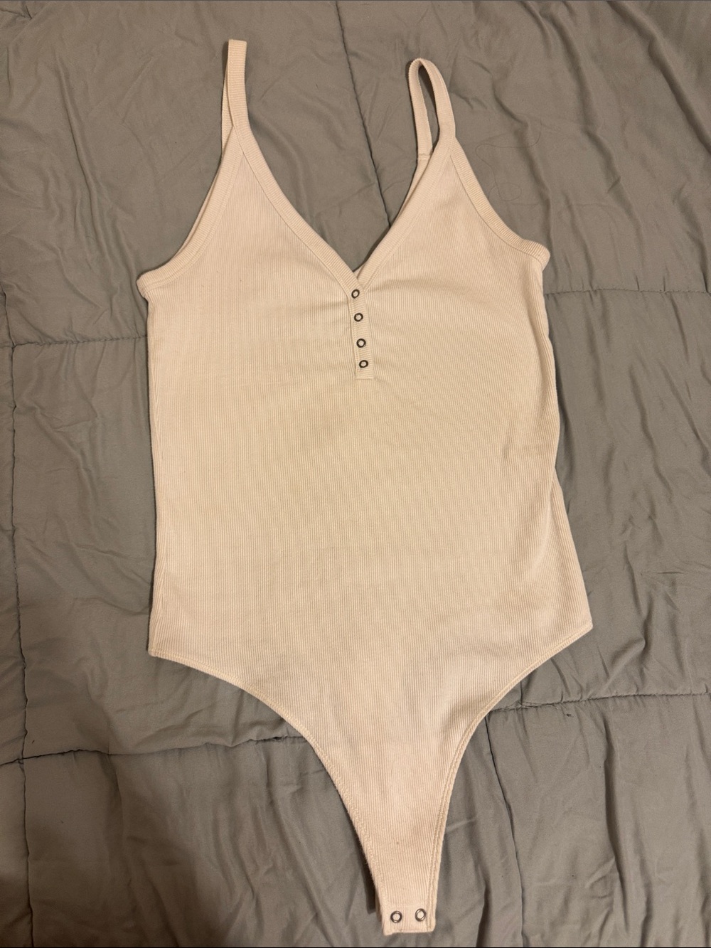 Abercrombie & Fitch white Ribbed V-Neck Snap Bodysuit